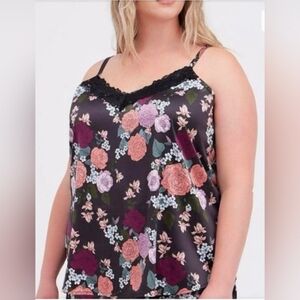 Torrid Black Floral Cami with Lace Trim